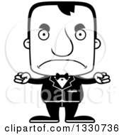 Lineart Clipart Of A Cartoon Black And White Mad Block Headed White Man Groom Royalty Free Outline Vector Illustration