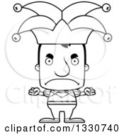 Lineart Clipart Of A Cartoon Black And White Mad Block Headed White Man Jester Royalty Free Outline Vector Illustration