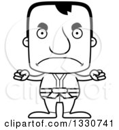 Lineart Clipart Of A Cartoon Black And White Mad Block Headed White Karate Man Royalty Free Outline Vector Illustration
