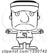 Lineart Clipart Of A Cartoon Black And White Mad Block Headed White Man Lifeguard Royalty Free Outline Vector Illustration