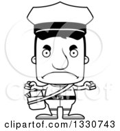 Lineart Clipart Of A Cartoon Black And White Mad Block Headed White Mail Man Royalty Free Outline Vector Illustration