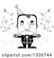 Lineart Clipart Of A Cartoon Black And White Mad Block Headed White Party Man Royalty Free Outline Vector Illustration