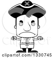 Lineart Clipart Of A Cartoon Black And White Mad Block Headed White Man Pirate Royalty Free Outline Vector Illustration
