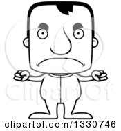 Lineart Clipart Of A Cartoon Black And White Mad Block Headed White Man In Pjs Royalty Free Outline Vector Illustration
