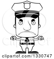Lineart Clipart Of A Cartoon Black And White Mad Block Headed White Man Police Officer Royalty Free Outline Vector Illustration
