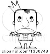 Lineart Clipart Of A Cartoon Black And White Mad Block Headed White Man Prince Royalty Free Outline Vector Illustration