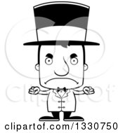 Lineart Clipart Of A Cartoon Black And White Mad Block Headed White Man Circus Ringmaster Royalty Free Outline Vector Illustration