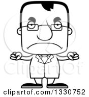 Lineart Clipart Of A Cartoon Black And White Mad Block Headed White Man Scientist Royalty Free Outline Vector Illustration