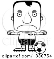 Lineart Clipart Of A Cartoon Black And White Mad Block Headed White Man Soccer Player Royalty Free Outline Vector Illustration