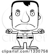 Lineart Clipart Of A Cartoon Black And White Mad Block Headed White Man Super Hero Royalty Free Outline Vector Illustration