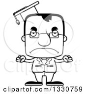 Lineart Clipart Of A Cartoon Black And White Mad Block Headed White Man Professor Royalty Free Outline Vector Illustration