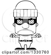 Lineart Clipart Of A Cartoon Black And White Mad Block Headed White Man Burglar Royalty Free Outline Vector Illustration