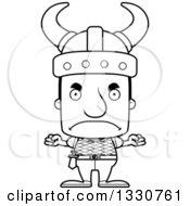 Lineart Clipart Of A Cartoon Black And White Mad Block Headed White Viking Man Royalty Free Outline Vector Illustration