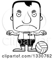 Lineart Clipart Of A Cartoon Black And White Mad Block Headed White Man Volleyball Player Royalty Free Outline Vector Illustration