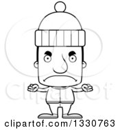 Lineart Clipart Of A Cartoon Black And White Mad Block Headed White Man In Winter Clothes Royalty Free Outline Vector Illustration