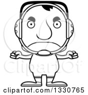 Lineart Clipart Of A Cartoon Black And White Mad Block Headed White Man Wrestler Royalty Free Outline Vector Illustration