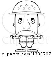 Lineart Clipart Of A Cartoon Black And White Mad Block Headed White Man Zookeeper Royalty Free Outline Vector Illustration