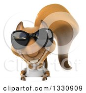 3d Casual Squirrel Wearing A White T Shirt And Sunglasses Smiling Over A Sign