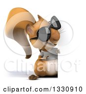 3d Full Length Casual Squirrel Wearing A White T Shirt And Sunglasses Pointing Around A Sign