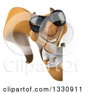 3d Casual Squirrel Wearing A White T Shirt And Sunglasses Pointing Around A Sign