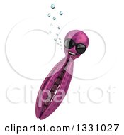 Clipart Of A 3d Happy Purple Octopus Wearing Sunglasses And Swimming Royalty Free Illustration by Julos