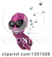 Clipart Of A 3d Happy Purple Octopus Wearing Sunglasses And Swimming 2 Royalty Free Illustration by Julos