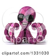 Clipart Of A 3d Happy Purple Octopus Wearing Sunglasses Royalty Free Illustration by Julos