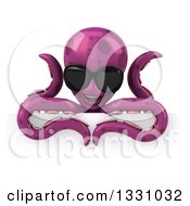 Clipart Of A 3d Happy Purple Octopus Wearing Sunglasses And Looking Down Over A Sign Royalty Free Illustration by Julos