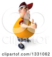 Clipart Of A 3d Chubby White Guy In A Yellow Beer Shirt Facing Right And Giving A Thumb Up Royalty Free Illustration by Julos
