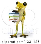 Clipart Of A 3d Light Green Springer Frog Holding And Resting A Hand On A Stack Of Books Royalty Free Illustration by Julos