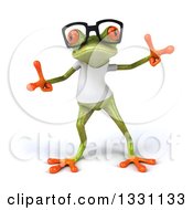 Clipart Of A 3d Bespectacled Casual Green Springer Frog Wearing A White T Shirt And Dancing Royalty Free Illustration