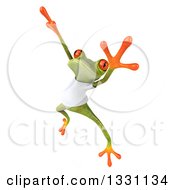 Clipart Of A 3d Casual Green Springer Frog Wearing A White T Shirt And Jumping Royalty Free Illustration
