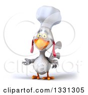 Clipart Of A 3d White Chef Chicken Presenting Royalty Free Illustration by Julos