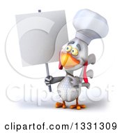Clipart Of A 3d White Chef Chicken Holding And Pointing To A Blank Sign Royalty Free Illustration by Julos