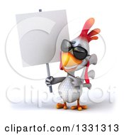 Clipart Of A 3d White Chicken Wearing Sunglasses And Holding A Blank Sign Royalty Free Illustration by Julos