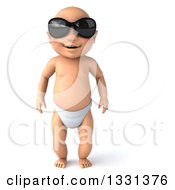 Clipart Of A 3d Happy White Baby Boy Standing And Wearing Sunglasses Royalty Free Illustration