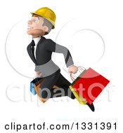Clipart Of A 3d Young White Male Architect Flying Up To The Left With Shopping Bags Royalty Free Illustration by Julos