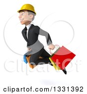Clipart Of A 3d Young White Male Architect Flying To The Left With Shopping Bags Royalty Free Illustration by Julos