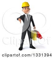 Clipart Of A 3d Young White Male Architect Giving A Thumb Down And Holding Shopping Bags Royalty Free Illustration by Julos