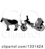 Black Silhouetted Coachman Sitting On A Horse Drawn Buggy Carriage In Profile