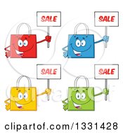 Poster, Art Print Of Cartoon Colorful Shopping Bag Characters Holding Up Sale Signs 2
