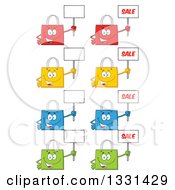 Poster, Art Print Of Cartoon Colorful Shopping Bag Characters Holding Up Blank And Sale Signs