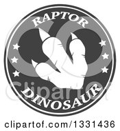 Clipart Of A White Raptor Dinosaur Foot Print In A Gray Circle With Text Royalty Free Vector Illustration