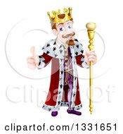 Poster, Art Print Of Happy Brunette Caucasian King Giving A Thumb Up And Holding A Staff