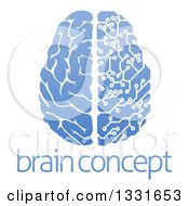 Blue Half Human Half Artificial Intelligence Circuit Board Brain Over Sample Text
