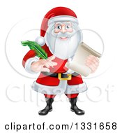 Santa Claus Holding A Feather Pen And Scroll List