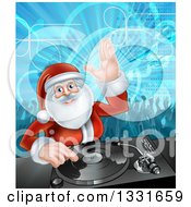 Poster, Art Print Of Santa Claus Dj Mixing Christmas Music On A Turntable With People Dancing In The Background 2