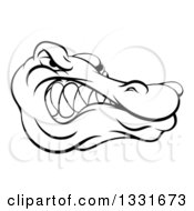 Poster, Art Print Of Black And White Aggressive Snarling Alligator Mascot Head