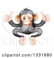 Poster, Art Print Of Cartoon Black And Tan Happy Baby Chimpanzee Monkey Giving Two Thumbs Up