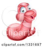 Clipart Of A Happy Pink Earth Worm Royalty Free Vector Illustration by AtStockIllustration